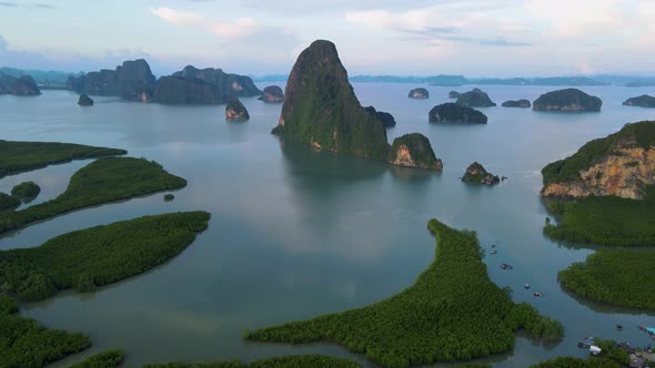 Sametnangshe View of Mountains in Phangnga Bay with Mangrove Forest in Andaman Sea Thailand alt