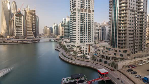 Amazing Colorful Dubai Marina Skyline During Sunset Timelapse alt