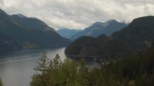 Aerial View of Indian Arm Mountains and Canadian Nature Landscape alt