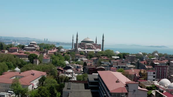 Istanbul City Sea And Hagia Sophia Quarantine Aerial View 