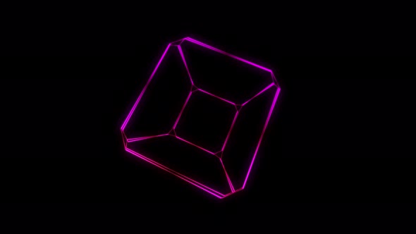 Futuristic Neon 3d Cube Rotates on a Dark Background alt