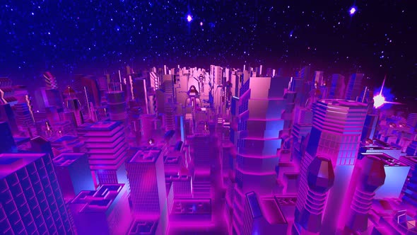 Retrofuturistic neon synthwave mirror city