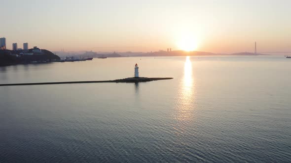 Drone View of the Old Tokarevsky Lighthouse at Dawn alt