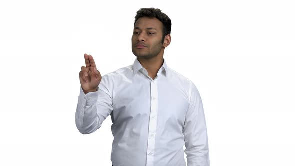 Young Successful Businessman Touching Virtual Screen alt