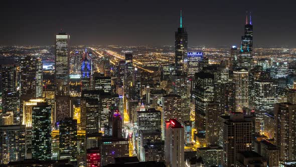 Downtown Chicago Skyscrapers at Night Aerial  alt