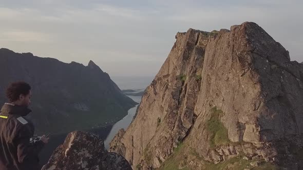 Aerial Drone 4K Footage of Fjords and Mountains in Helvetestinden, Lofoton Islands, Norway