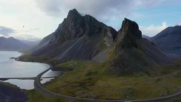 Flying From the Eystrahorn Mountains and Above the Ring Road in Iceland alt