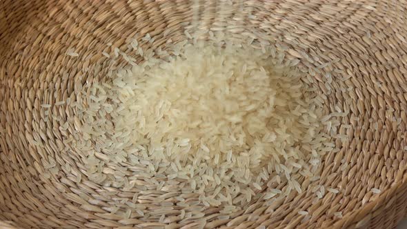 White rice in basket. Organic food rice.