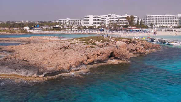 Drone Aerial Video of Nissi Beach in Cyprus Agia Napa Mediterranean Sea Ocean Summer Background