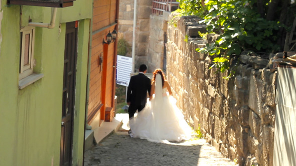 Bride and Groom Walking 