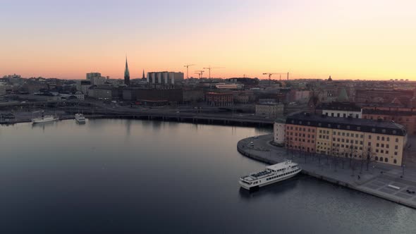 Aerial View of Stockholm Skyline at Sunrise