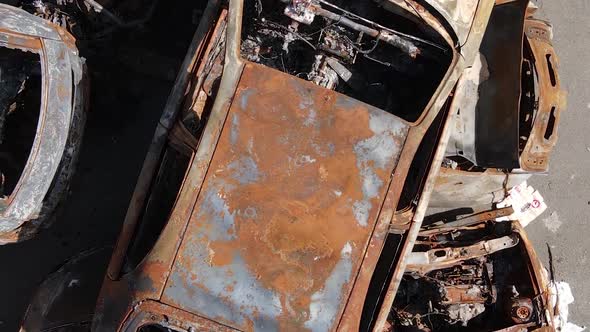 Vertical Video of Destroyed and Shot Cars in the City of Irpin Ukraine alt