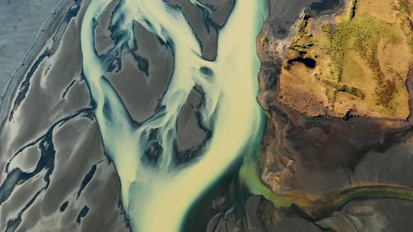Aerial View of a Glacial River System in the South of Iceland alt
