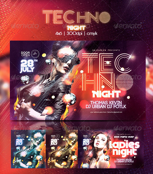 Techno Night Party Flyer by haicamon | GraphicRiver