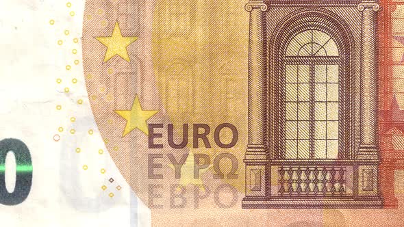 Fifty euro cash money macro view. 50 euro close-up motion background
