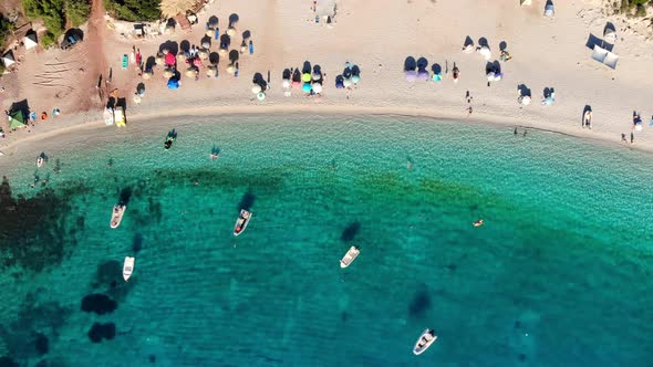 Aero. Top View. Beautiful Summer Seascape. Wild Beach of Evia Island, Greece. Sea Bay with Turquoise alt