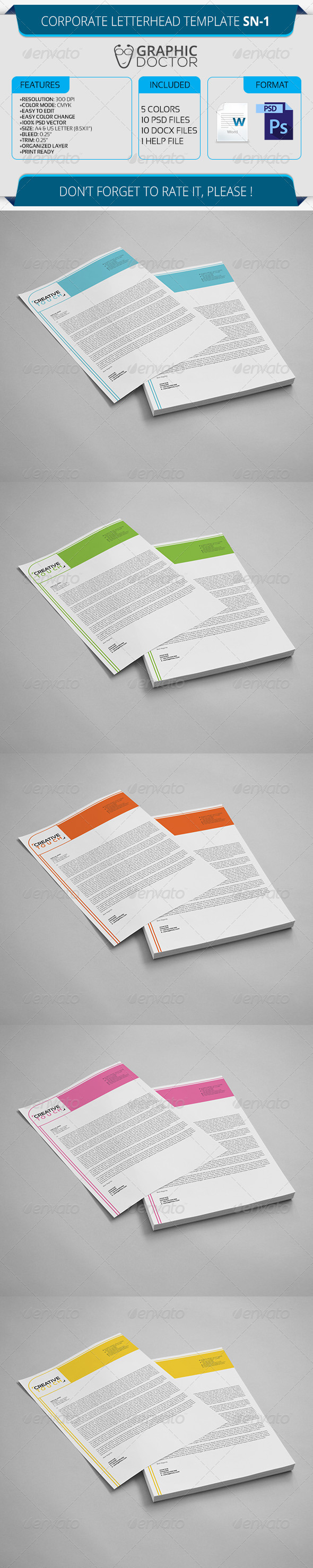 Corporate Letterhead Template SN-1 - Stationery Print Templates