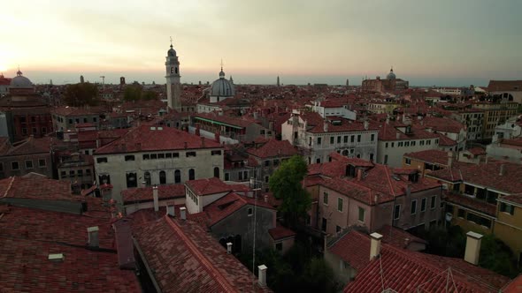 Aerial View of Venice Italy with Grand Canal Rooftops of Buildings and Boats alt