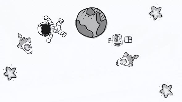 Cartoon Astronaut, Earth, Rocket And Space 1