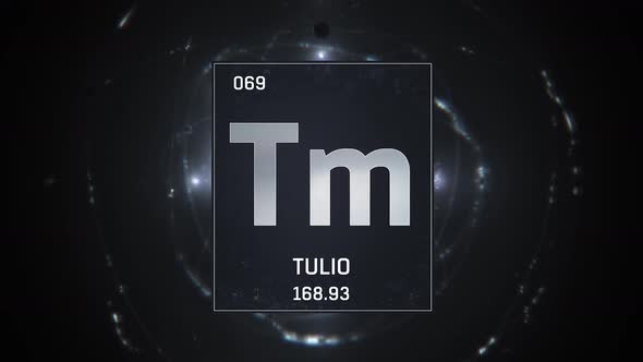 Thulium as Element 69 of the Periodic Table on Silver Background in Spanish Language