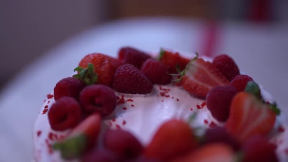 Strawberry Cake Prepared for Birthday Celebration at Home