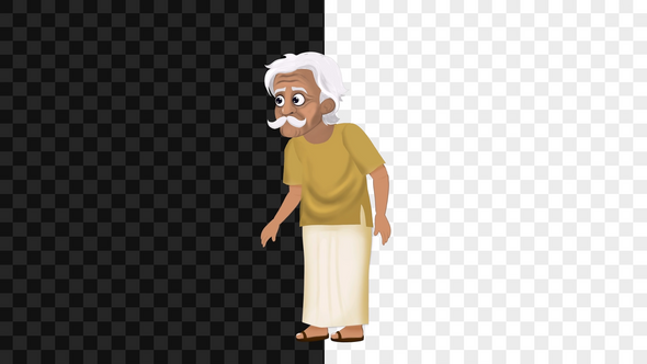 2D Indian Old Man Character Walking Cycle 4k | Alpha Channel alt