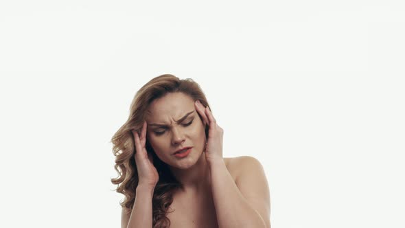 Portrait of Headache Woman on White Background alt