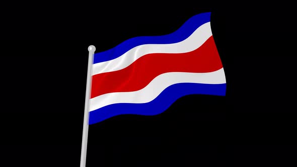 Costa Rica Flag Flying Wave Animated Black Background alt