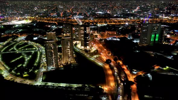 Night downtown Sao Paulo Brazil. Downtown district at night life scenery. alt
