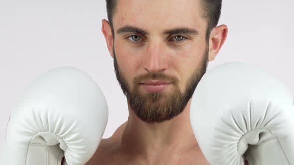 Bearded Male Boxer Smiling To the Camera, Standing in Fighting Stance 1080p alt
