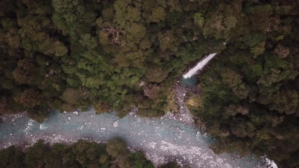 Top-down waterfall in rainforest