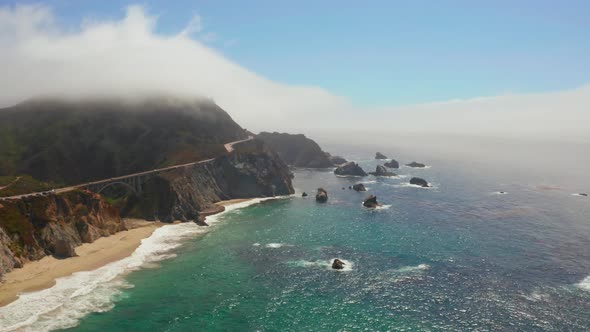 Arial View of the California Bixby Bridge in Big Sur in the Monterey County alt