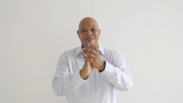 happy smiling senior old elderly business Black African American man person clapping hands alt