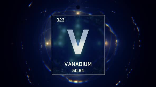 Vanadium as Element 23 of the Periodic Table on Blue Background