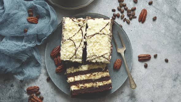 Cake with Cream and Dark Chocolate Biscuit