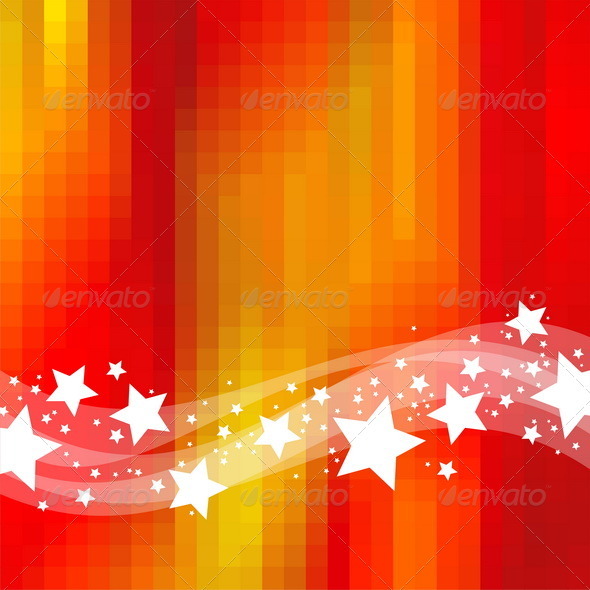Abstract Red Background With Waves and Stars - Backgrounds Decorative