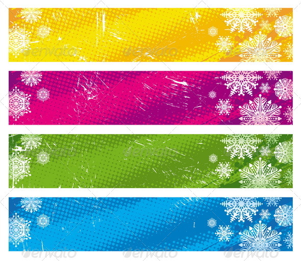 Vector Grunge Banners With Snowflakes - Seasons/Holidays Conceptual