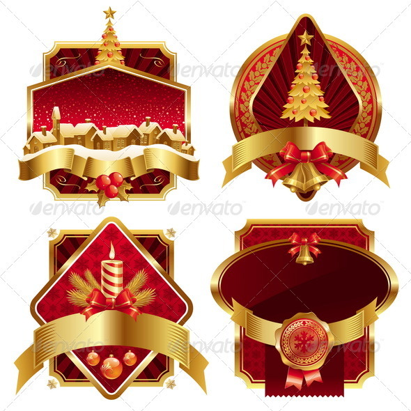Framed Labels With Christmas Symbols - Christmas Seasons/Holidays