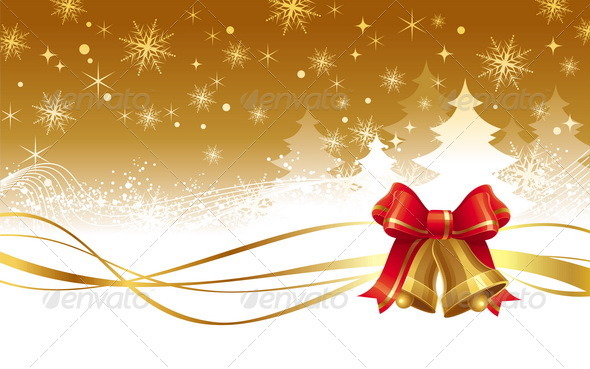 Christmas Illustration With Golden Hand Bells - Christmas Seasons/Holidays