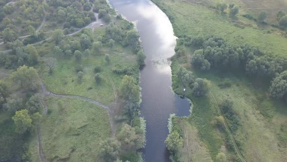 Aerial Summer View To Desna River and Forest