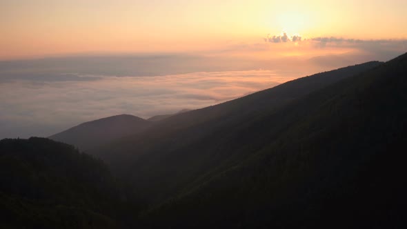 Aerial view of sunset over Transylvanian Mountains alt