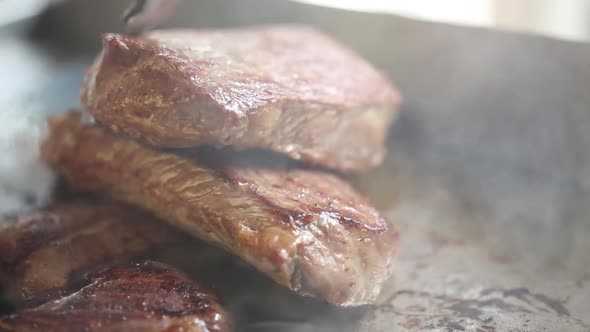 Juicy Grilled meat close up video
