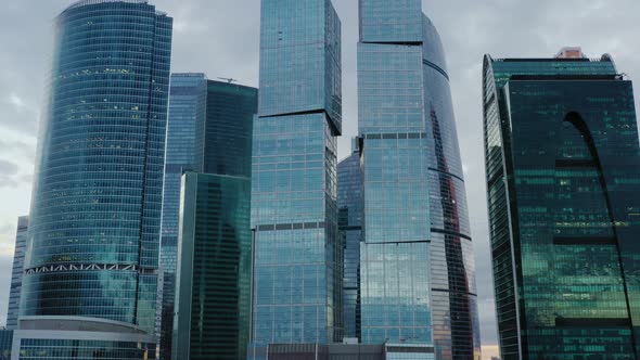 Aerial Drone Tilt Up Shot Close Up of Moscow City