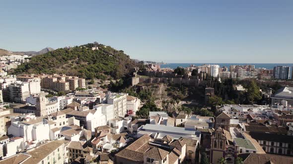 Alcazaba, hilltop Moorish-style medieval fortress overlooking the sea, Malaga, Spain
