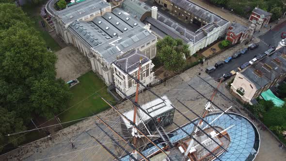 Drone View of an Old Ship's Mast with the Queen's Palace in the Background