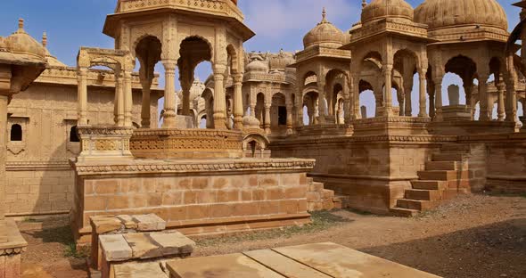 Bada Bagh Cenotaphs (Hindu Tomb Mausoleum) Made of Sandstone in Indian Thar Desert. Jaisalmer alt