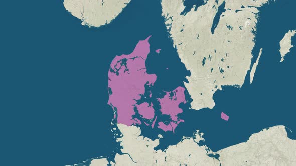 Zoom in to the Map of Denmark with Text Textless and with Flag