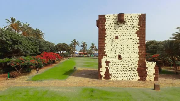 Aerial Footage of Ancient Landmark Torre Del Conde in La Gomera Canary Islands Spain alt