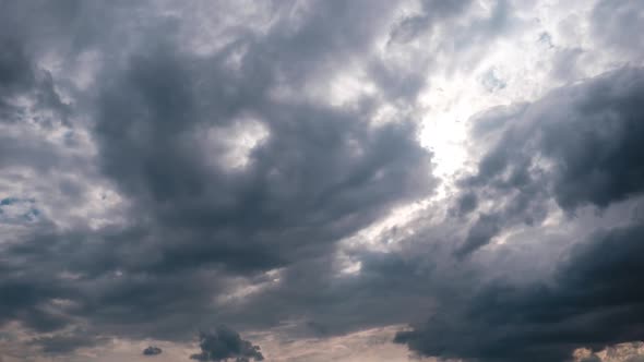 Timelapse of Gray Cumulus Clouds Moves in Blue Dramatic Sky Cirrus Cloud Space alt