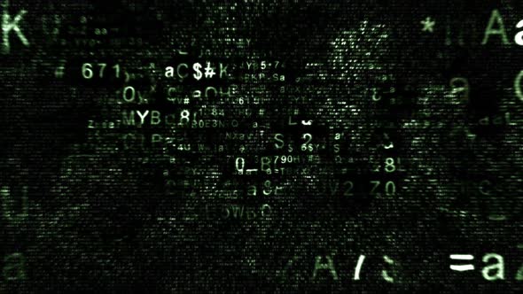 Abstract Chaotic Grunge Collage of green Hexadecimal Source Code on Black Background